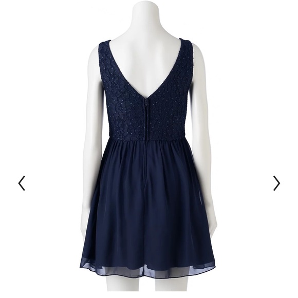 Navy Blue Chiffon Homecoming Dress with Silver Jeweled Belt Halter Top Size XS - Picture 4 of 7
